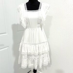 Blue Rain White‎ Ruffle babydoll Mini Dress S